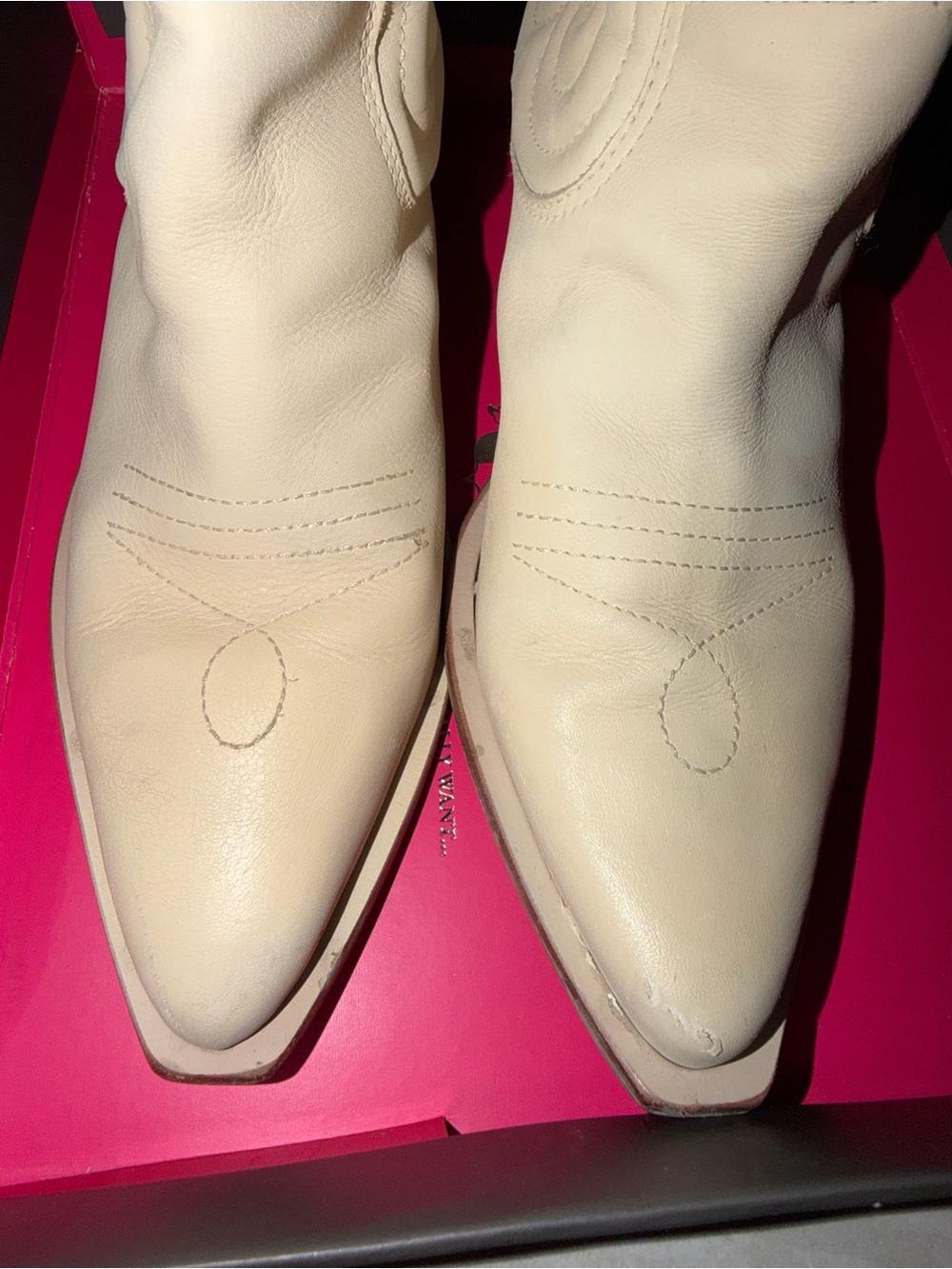 SCHUTZ Cream Leather Pointed-Toe Western Ankle Boots